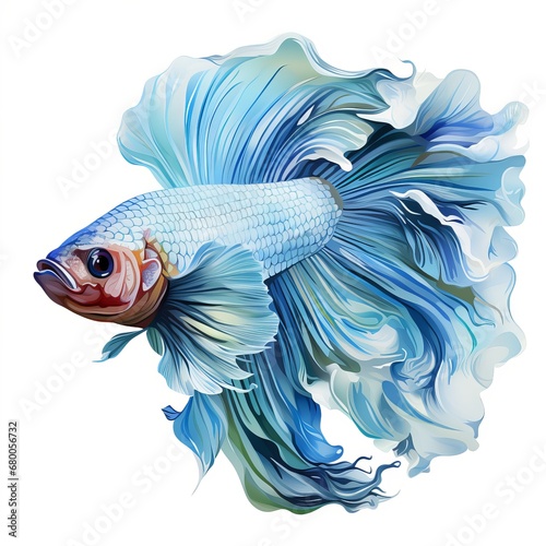 Elegant Betta Fish with Flowing Fins Gleams Against a Pristine White Background, Generative ai © myAstock