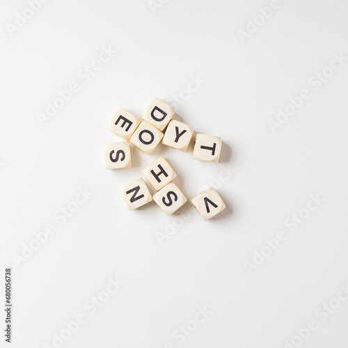 Random dice alphabets isolated on white background