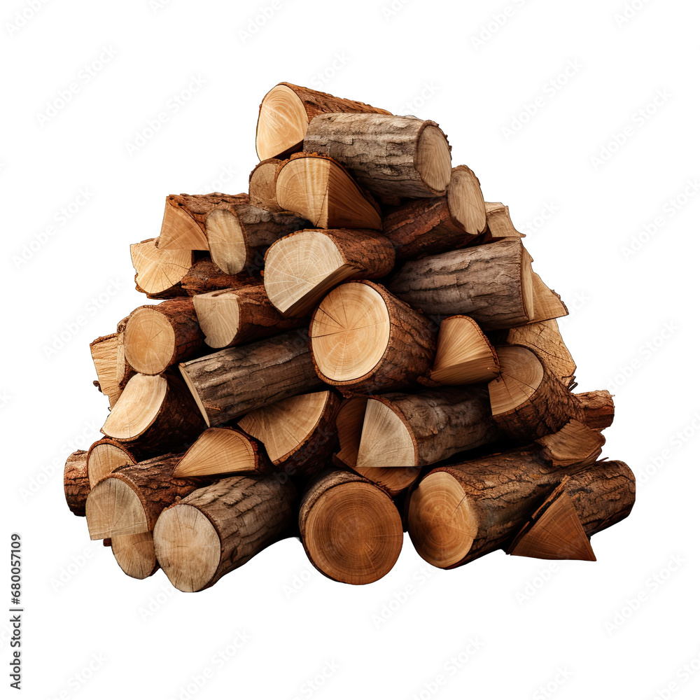 Firewood Logs Stacked in a Pile Isolated on Transparent or White Background, PNG Firewood Logs Stacked in a Pile Isolated on Transparent or White Background, PNG