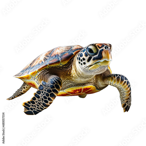 Sea Turtle Swimming Gracefully Isolated on Transparent or White Background, PNG