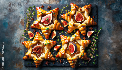 Puff pastry tart with fresh figs and a glaze of honey photo