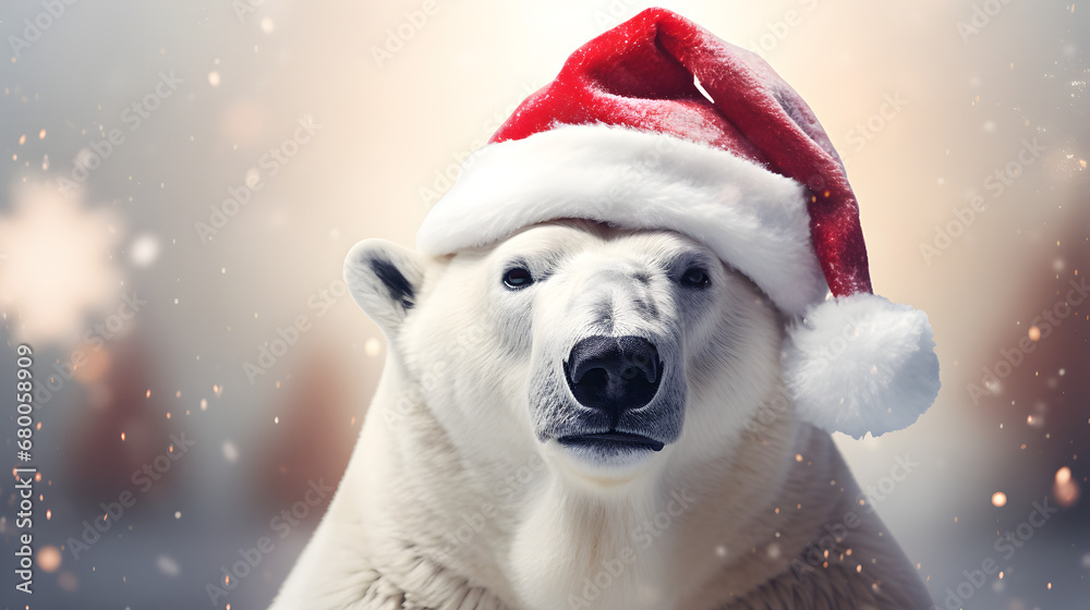 Cool Polar Bear Wearing Christmas Hat