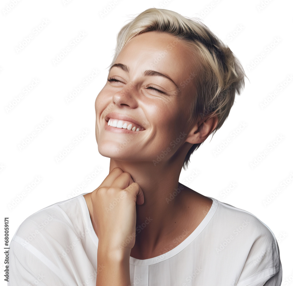 A young woman smiling portrait, a happy positive person. Shows teeth and a charming smile. Transparent isolated background. A young woman smiling portrait, a happy positive person. Shows teeth and a charming smile. Transparent isolated background.