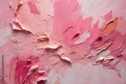 Closeup of abstract pink, rose texture background. Oil, acrylic brushstroke, pallet knife paint on canvas. Art painting banner.