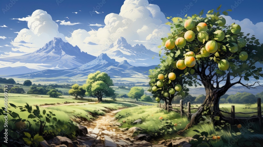 An Illustration Depicting A Countryside Scene , Background For Banner, HD