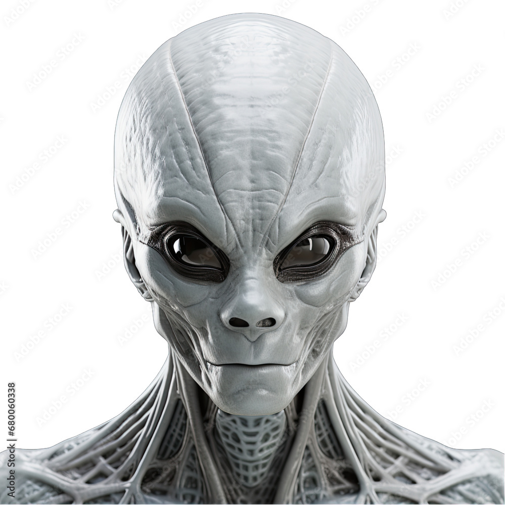 Gray Alien Face in Close-up Isolated on Transparent or White Background, PNG Gray Alien Face in Close-up Isolated on Transparent or White Background, PNG
