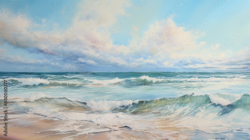 Sea waves, beach sand, beautiful sky Sea waves, beach sand, beautiful sky
