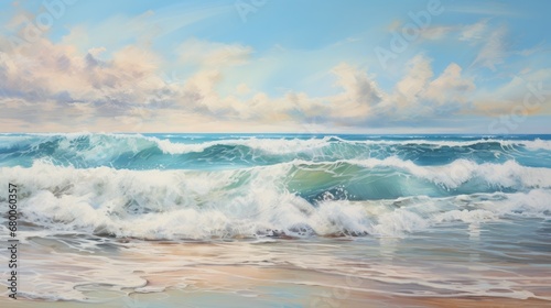 Sea waves, beach sand, beautiful sky © Praphan