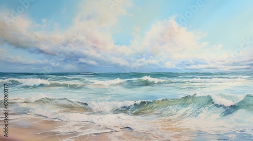 Sea waves, beach sand, beautiful sky