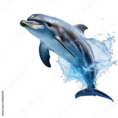 Dolphin Leaping Out of Water Isolated on Transparent or White Background, PNG