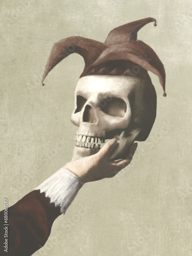 Illustration of Shakespeare Hamlet to be or not to be, surreal concept