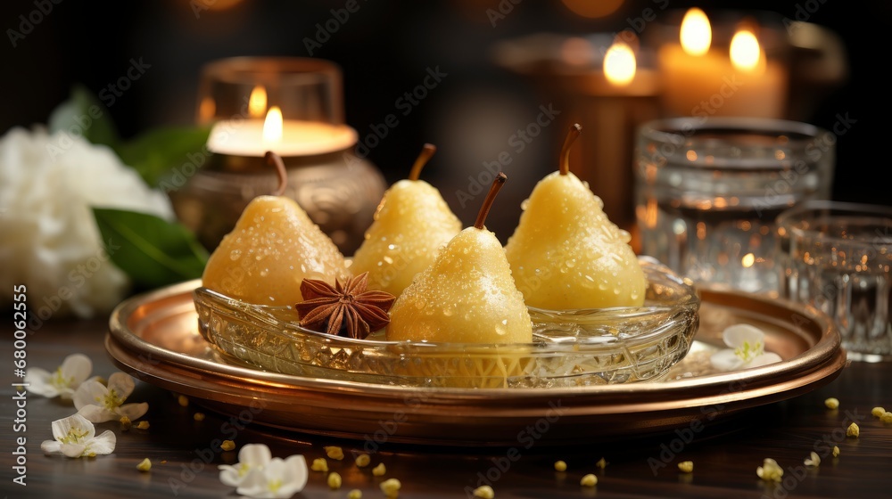 A Photograph Displaying A Pear-Themed Tablecloth , Background For Banner, HD