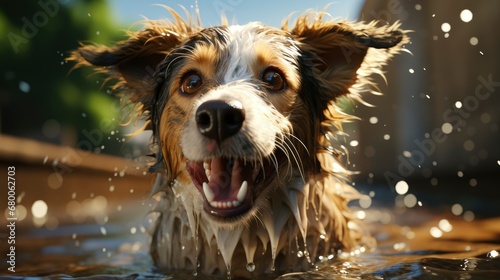 A Playful Mutt Enjoying A Sprinkler On A Hot Day , Background For Banner, HD © ACE STEEL D