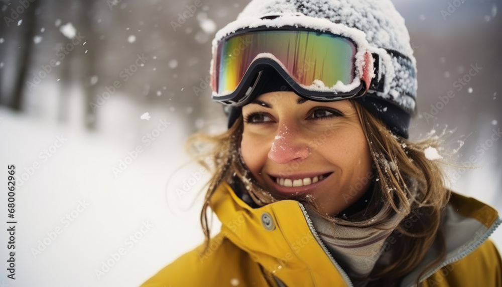 jeune femme en tenue de surf sur les pistes de ski en hiver sous la neige jeune femme en tenue de surf sur les pistes de ski en hiver sous la neige
