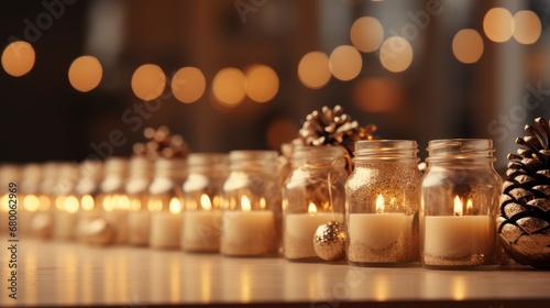 A Set Of Christmas-Themed Candle Holders   Background For Banner  HD