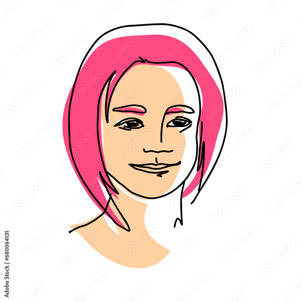  line drawing with color shapes boy face. male linear portrait. Outline kid avatar