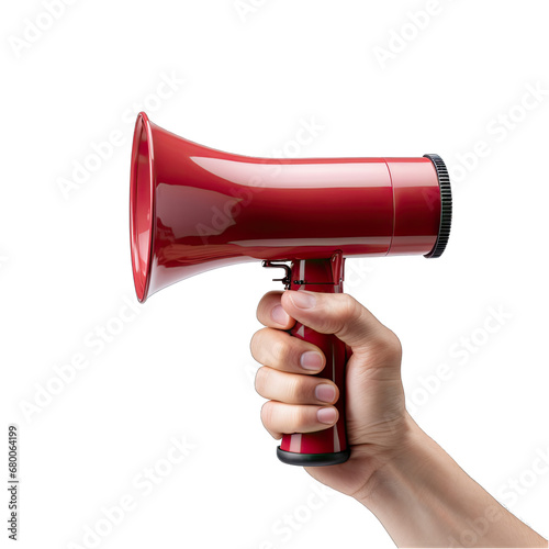Hand holding a megaphone Isolated on Transparent or White Background, PNG