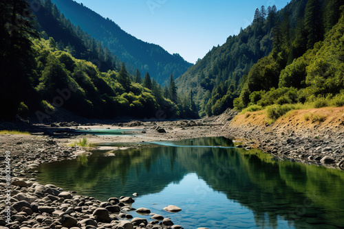 River flowing through a mountainous area. Generative Ai