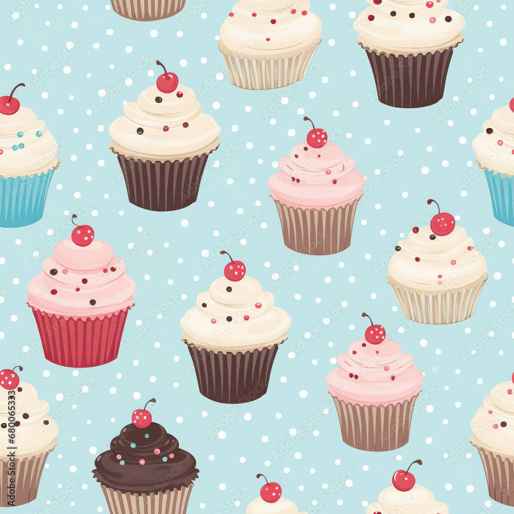 Cupcakes colorful seamless pattern background