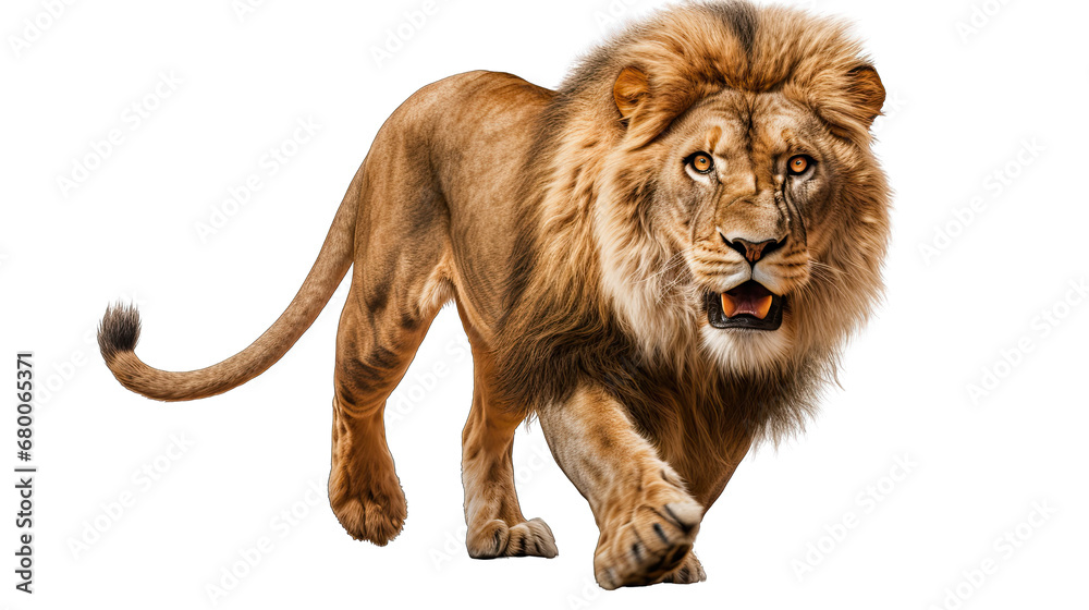 Lion in Mid-Stride Isolated on Transparent or White Background, PNG