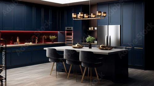 dark blue kitchen interior - modern, stylish, and elegant design for luxury living