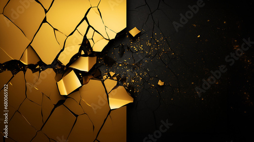 Fondo negro y dorado con textura grietas doradas photo