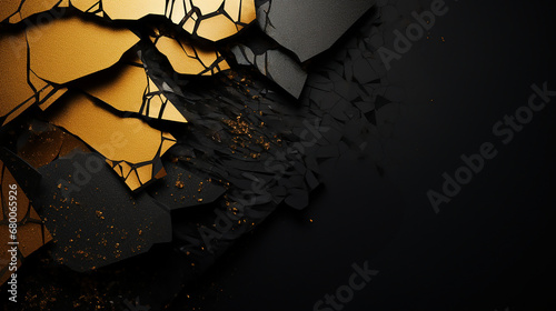 Fondo negro y dorado con textura grietas photo