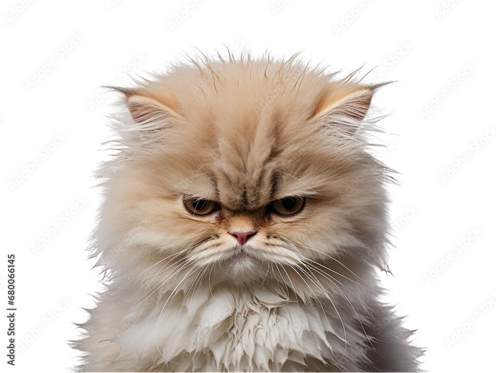 Frowning Kitten Face Isolated on Transparent or White Background, PNG