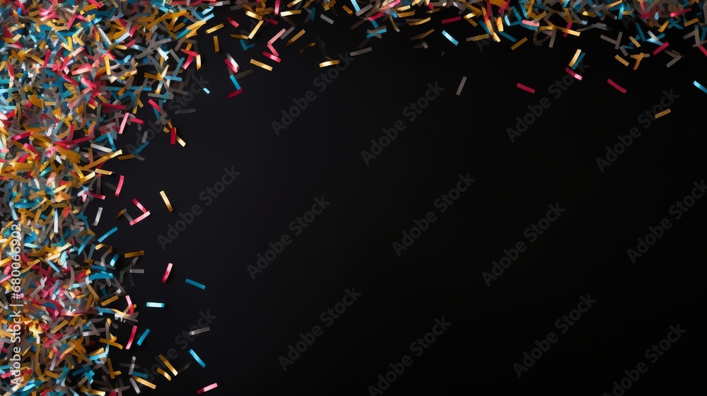 confetti on a black background with space for text. confetti on a black background with space for text.