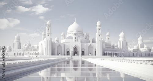 Beautiful White Stone Architecture of The White Mosque Generative AI