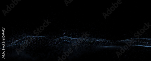 Artistic digital dotted waves on clean black background.