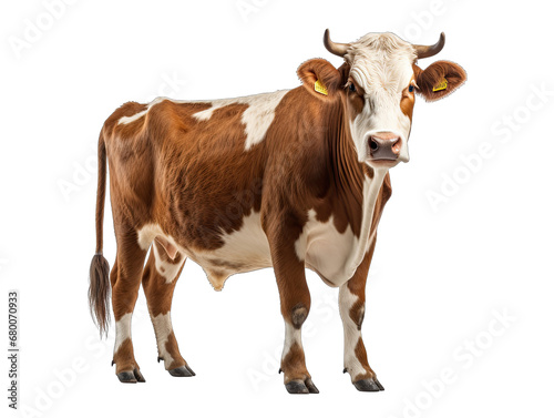 Full-bodied Cow Standing Isolated on Transparent or White Background, PNG