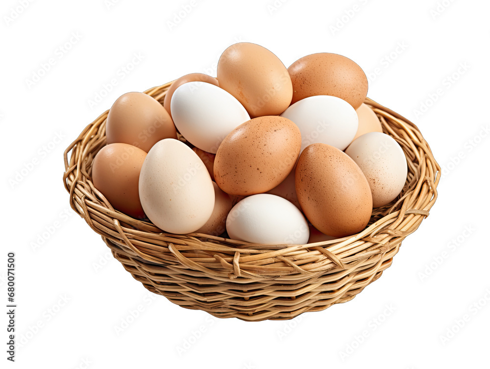 Eggs in a Wicker Basket Isolated on Transparent or White Background, PNG Eggs in a Wicker Basket Isolated on Transparent or White Background, PNG