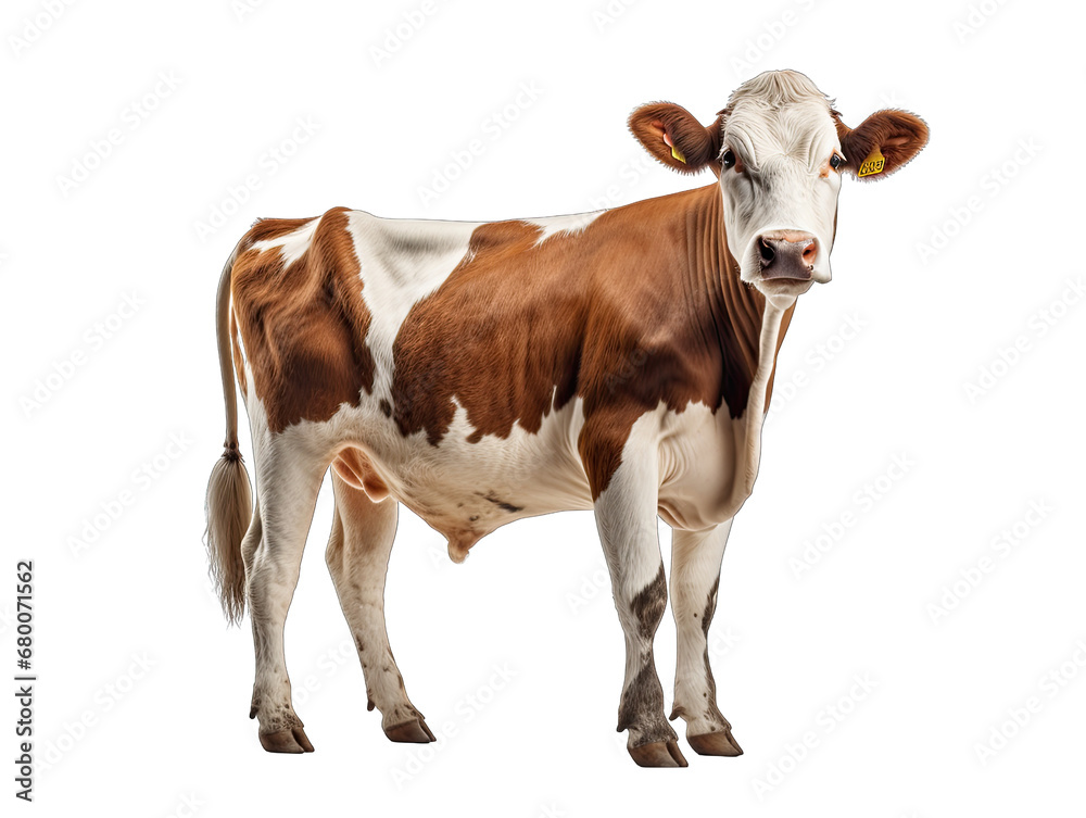 Full-bodied Cow Standing Isolated on Transparent or White Background, PNG