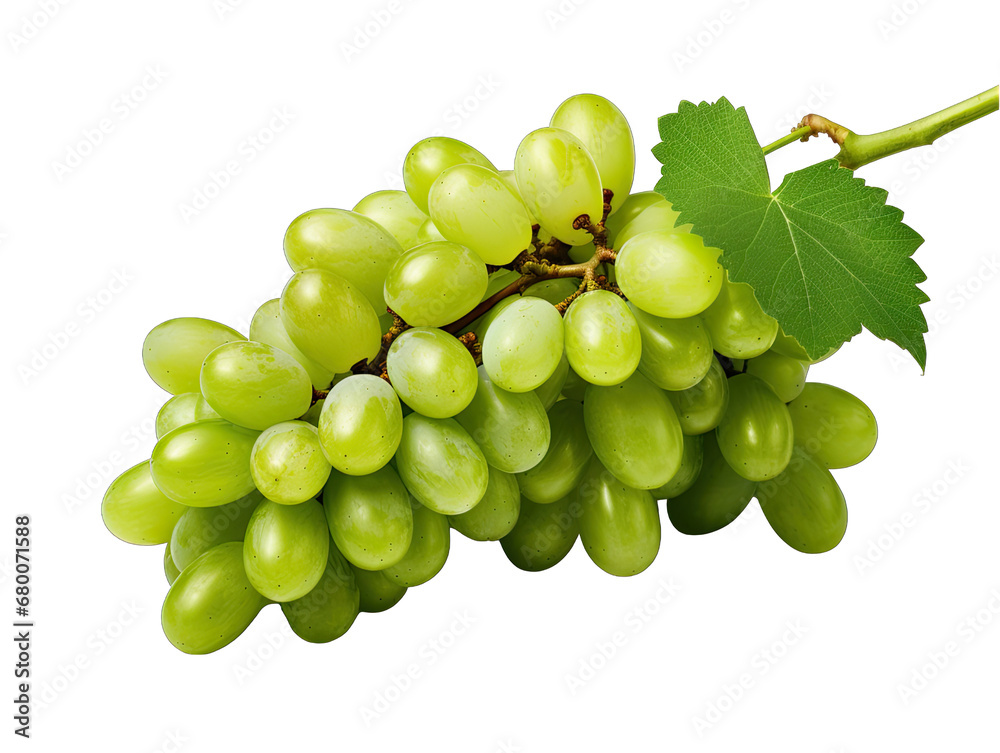 Cluster of Green Grapes Isolated on Transparent or White Background, PNG