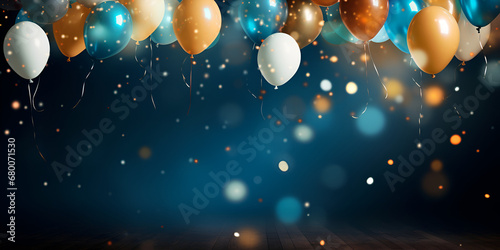 Colorful Border with Balloons and Confetti Birthday Celebration background generative AI