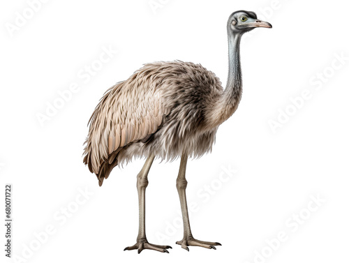 Single Ostrich Standing Isolated on Transparent or White Background, PNG