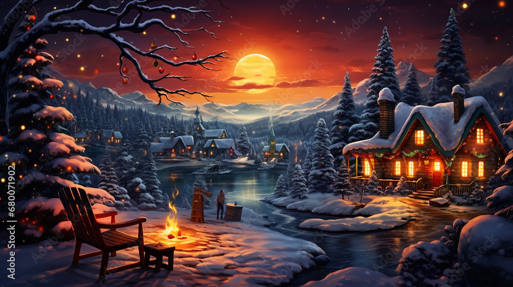 christmas night in the forest