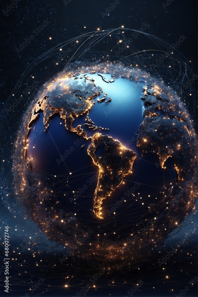 Fototapeta premium Earth globe enveloped by the worldwide internet web, technical concept