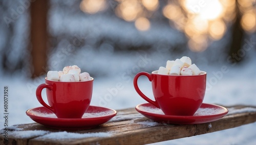 Hot Chocolate Cup with Marshmallow: Winter Festive Composition