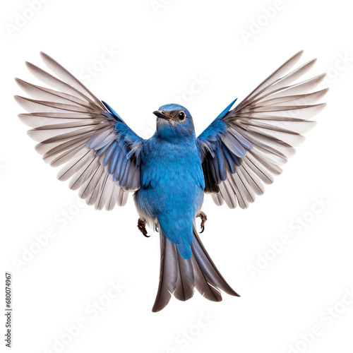front view of Mountain Bluebird bird with wings open and landing  isolated on a white transparent background  © SuperPixel Inc