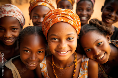 close up Portrait of African happy girl girlfriends