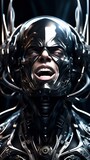 cyborg warrior, sci-fi scenery, evil man, generative ai illustration