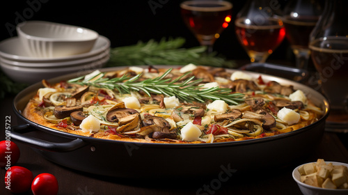 seafood paella in a pan