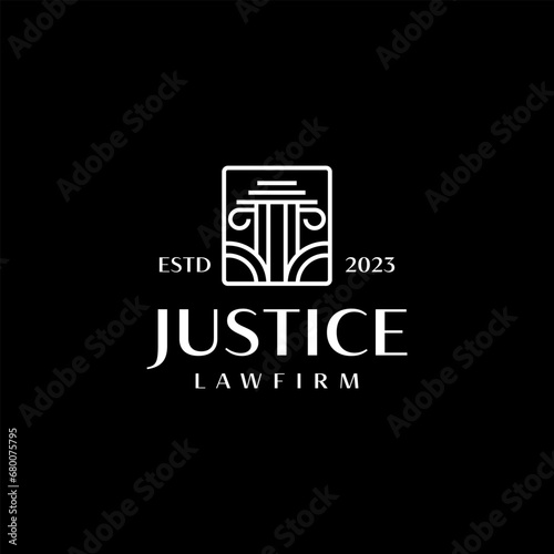 Law Firm Pillar Justice Monoline Logo Template. Universal creative premium symbol. Vector illustration. Creative Minimal design template.
