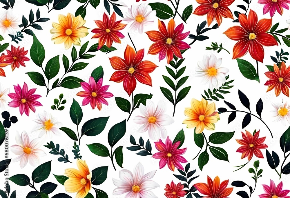 AI generated illustration of colorful floral patterns