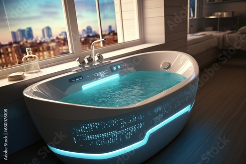 A smart bathtub that automatically fills and regulates the temperature of bathing water.