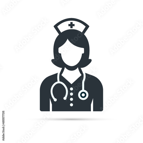 Nurse Icon. Medical assistant with stethoscope and cap for healthcare. Vector illustration photo