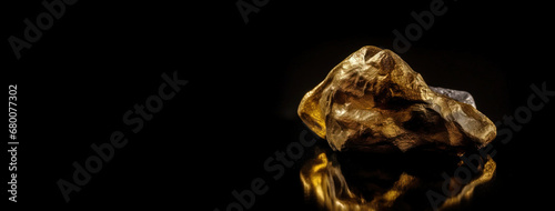 Gold bars stacked in a pyramid on black background. Header banner mockup with space. AI generated.