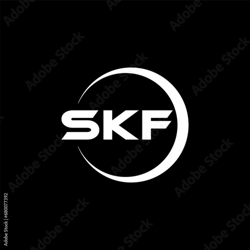 SKF letter logo design with black background in illustrator, cube logo, vector logo, modern alphabet font overlap style. calligraphy designs for logo, Poster, Invitation, etc.